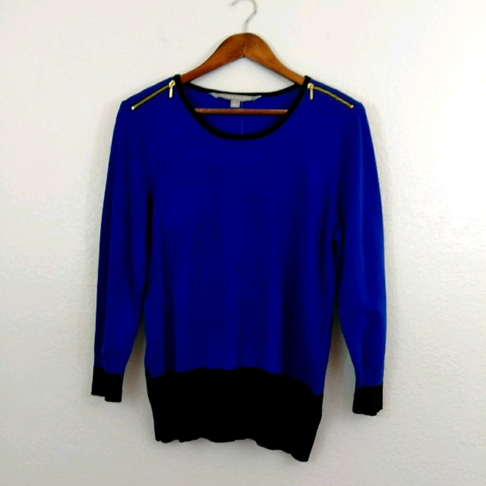 Valerie Stevens Blue Black Thin Sweater/Blouse Top